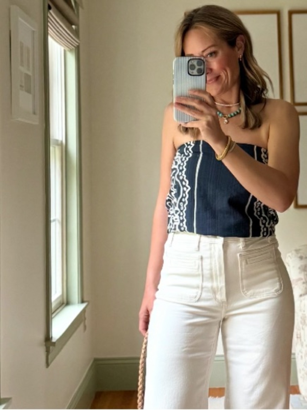 Evereve Navy Patterned Bandana Top